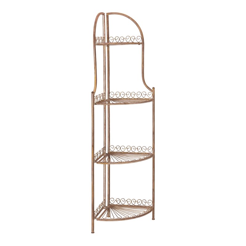 Safavieh Abarrane 4 Tier Corner Metal Outdoor Shelf in Rust Orange