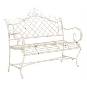 Safavieh Abner 45.75&quot Iron Metal Outdoor/Garden Bench in Antique White