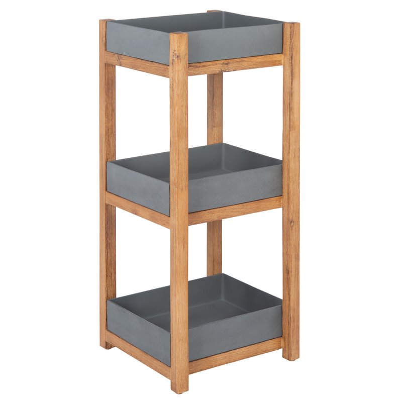 Safavieh Artria Acacia Wood/Sandstone Outdoor Shelf in Natural and Gray