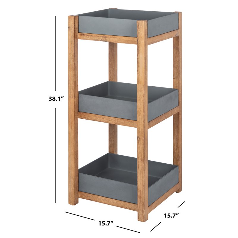 Safavieh Artria Acacia Wood/Sandstone Outdoor Shelf in Natural and Gray
