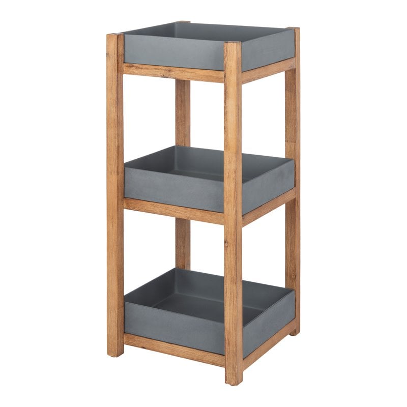 Safavieh Artria Acacia Wood/Sandstone Outdoor Shelf in Natural and Gray