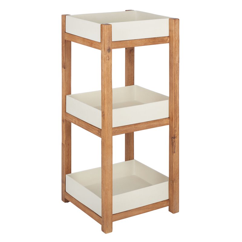 Safavieh Artria Acacia Wood/Sandstone Outdoor Shelf in Natural and Beige