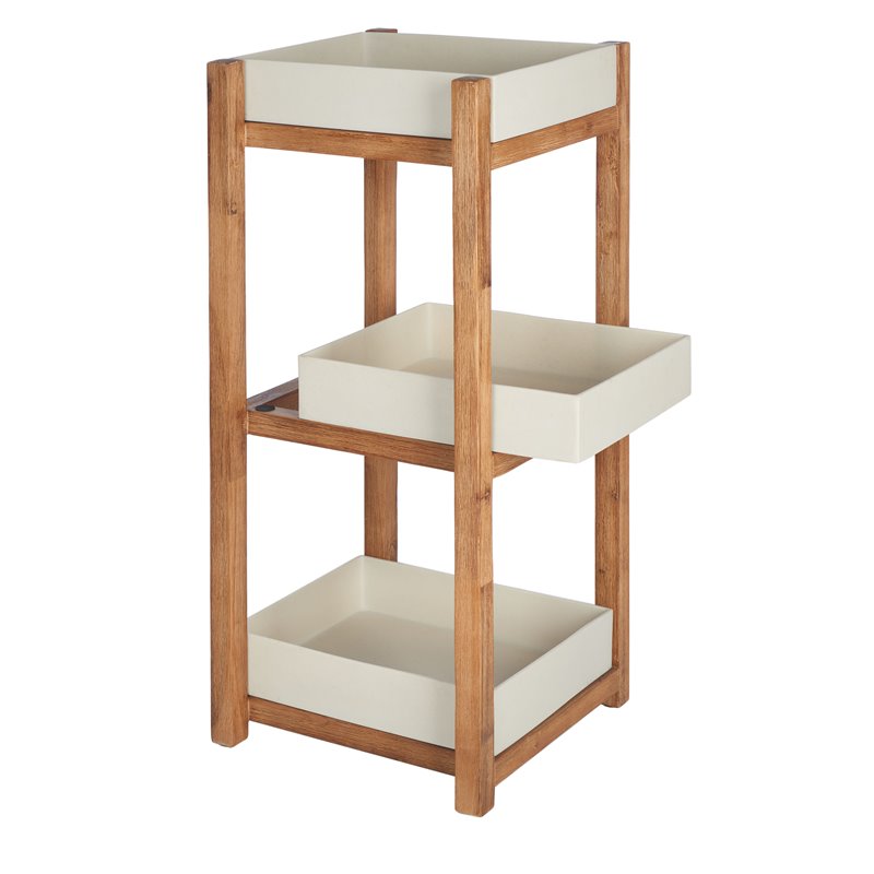 Safavieh Artria Acacia Wood/Sandstone Outdoor Shelf in Natural and Beige