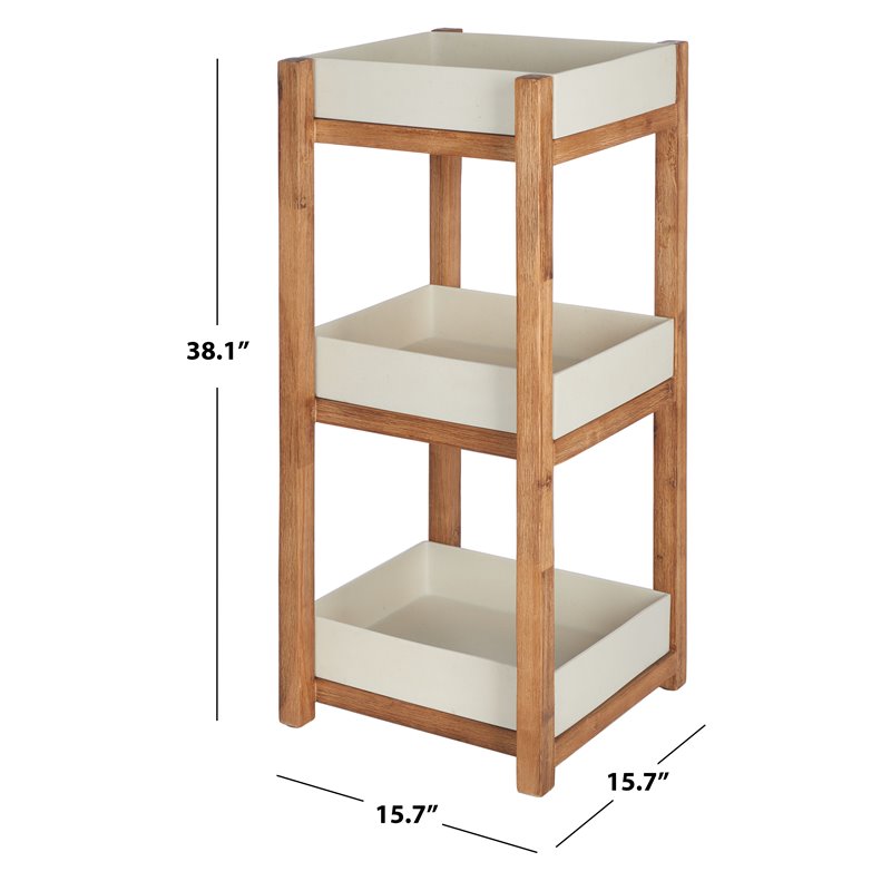 Safavieh Artria Acacia Wood/Sandstone Outdoor Shelf in Natural and Beige