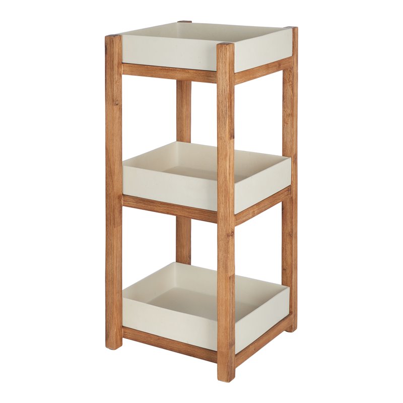 Safavieh Artria Acacia Wood/Sandstone Outdoor Shelf in Natural and Beige
