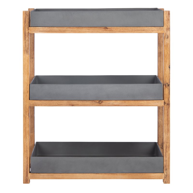 Safavieh Semli Acacia Wood/Sandstone Outdoor Shelf in Natural and Gray