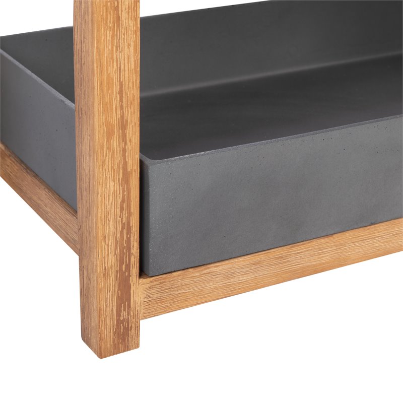 Safavieh Semli Acacia Wood/Sandstone Outdoor Shelf in Natural and Gray