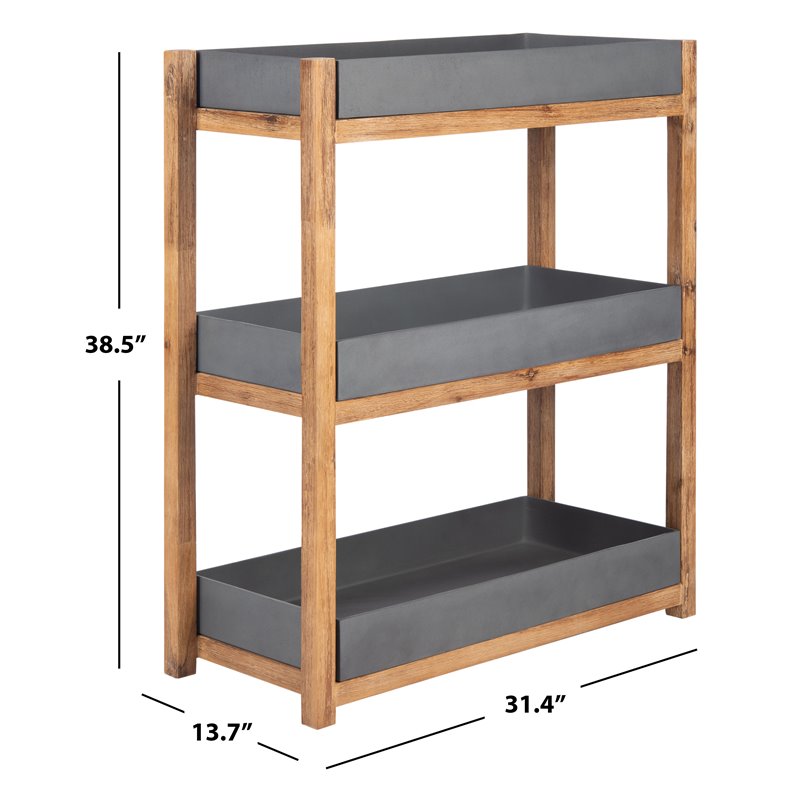 Safavieh Semli Acacia Wood/Sandstone Outdoor Shelf in Natural and Gray