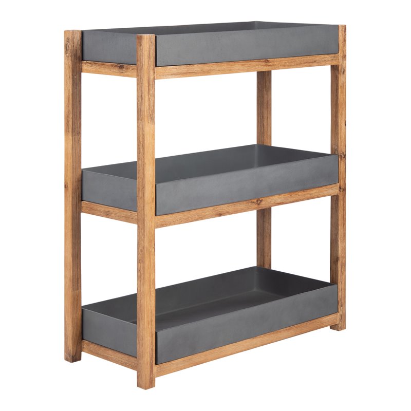 Safavieh Semli Acacia Wood/Sandstone Outdoor Shelf in Natural and Gray