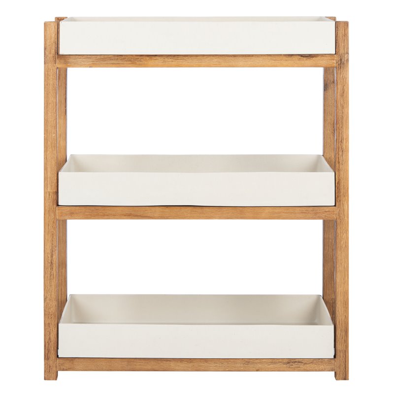 Safavieh Semli Acacia Wood/Sandstone Outdoor Shelf in Natural and Beige
