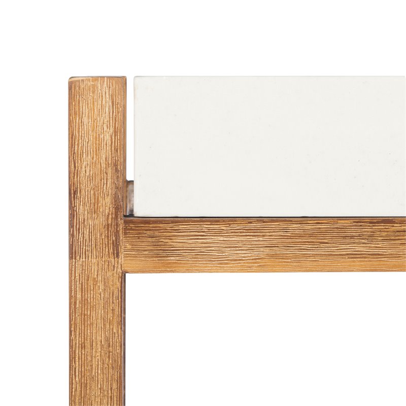 Safavieh Semli Acacia Wood/Sandstone Outdoor Shelf in Natural and Beige