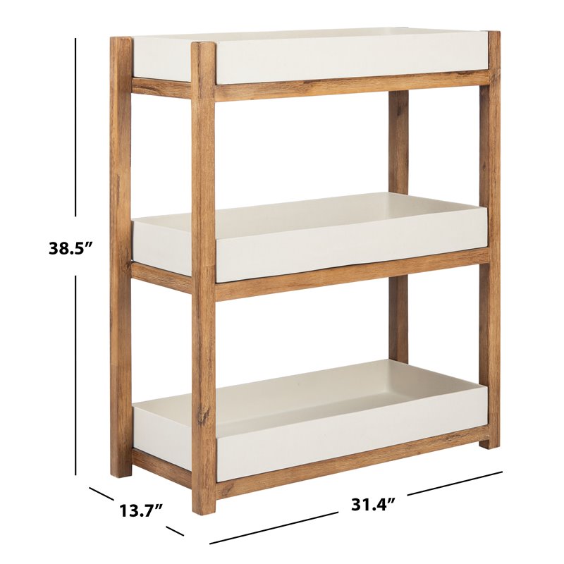Safavieh Semli Acacia Wood/Sandstone Outdoor Shelf in Natural and Beige