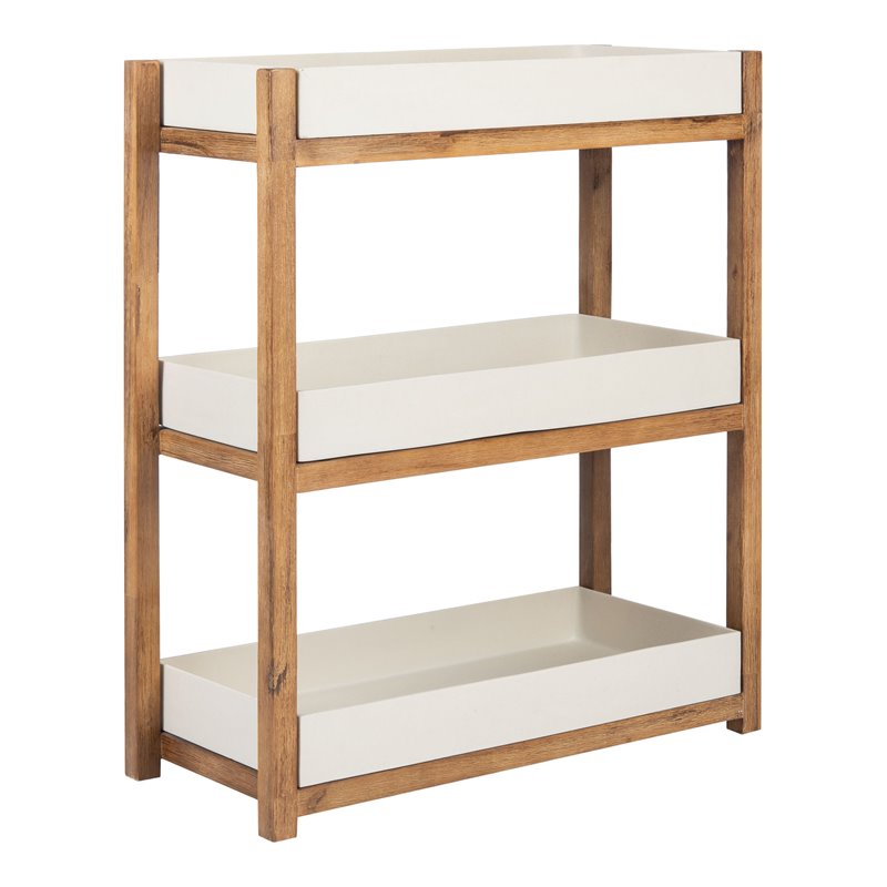 Safavieh Semli Acacia Wood/Sandstone Outdoor Shelf in Natural and Beige