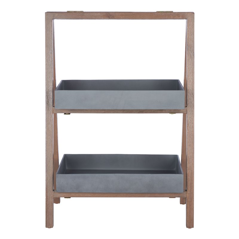 Safavieh Nerri Acacia Wood/Sandstone Outdoor Shelf in Dark Walnut and Gray