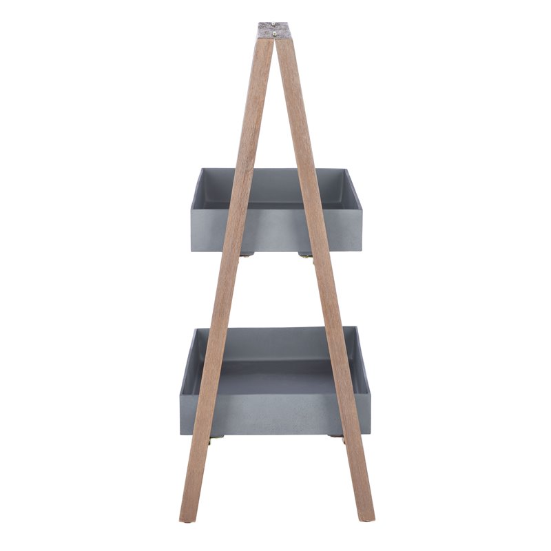 Safavieh Nerri Acacia Wood/Sandstone Outdoor Shelf in Dark Walnut and Gray