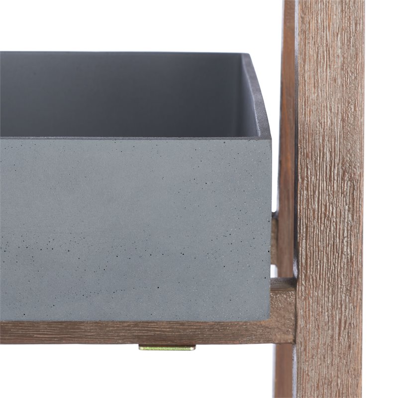 Safavieh Nerri Acacia Wood/Sandstone Outdoor Shelf in Dark Walnut and Gray
