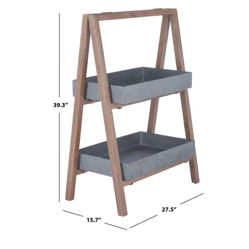 Safavieh Nerri Acacia Wood/Sandstone Outdoor Shelf in Dark Walnut and Gray