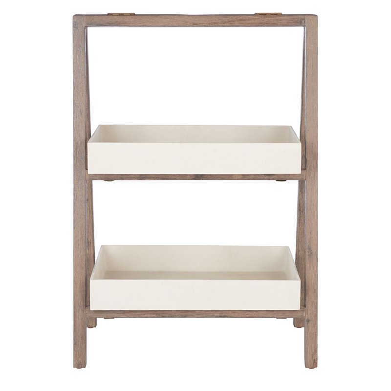 Safavieh Nerri Acacia Wood/Sandstone Outdoor Shelf in Dark Walnut and Beige