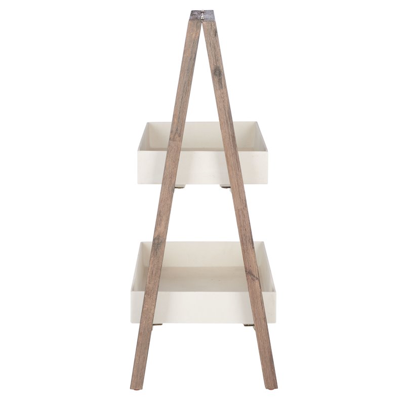 Safavieh Nerri Acacia Wood/Sandstone Outdoor Shelf in Dark Walnut and Beige