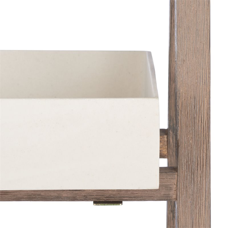 Safavieh Nerri Acacia Wood/Sandstone Outdoor Shelf in Dark Walnut and Beige