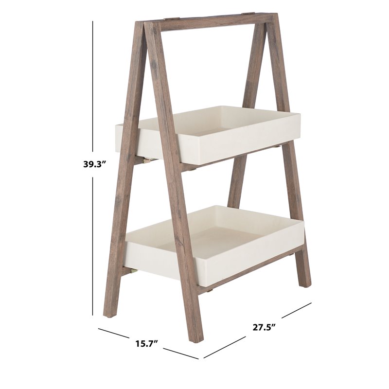 Safavieh Nerri Acacia Wood/Sandstone Outdoor Shelf in Dark Walnut and Beige