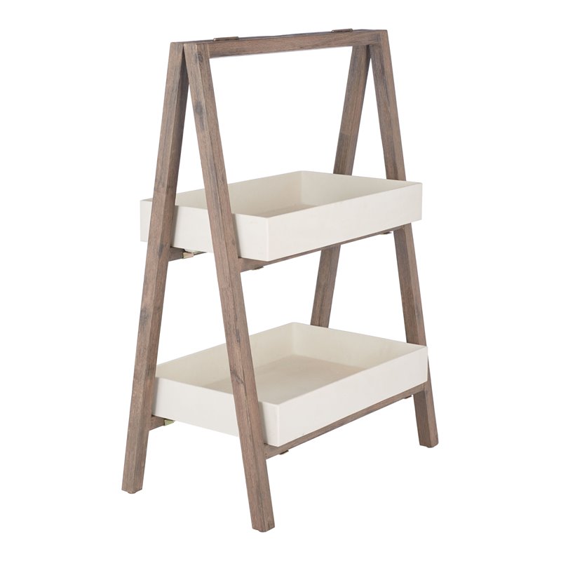 Safavieh Nerri Acacia Wood/Sandstone Outdoor Shelf in Dark Walnut and Beige