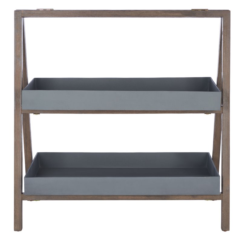 Safavieh Danser Acacia Wood/Sandstone Outdoor Shelf in Dark Walnut and Gray