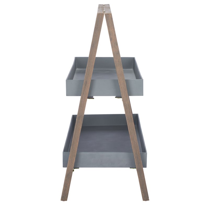 Safavieh Danser Acacia Wood/Sandstone Outdoor Shelf in Dark Walnut and Gray