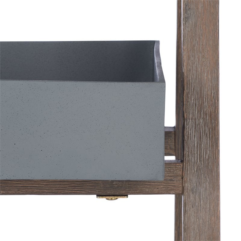 Safavieh Danser Acacia Wood/Sandstone Outdoor Shelf in Dark Walnut and Gray
