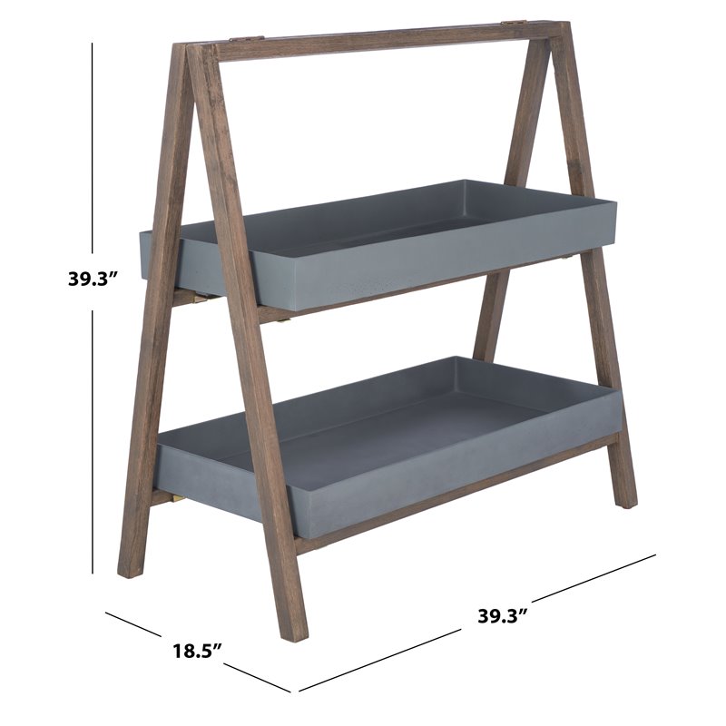 Safavieh Danser Acacia Wood/Sandstone Outdoor Shelf in Dark Walnut and Gray