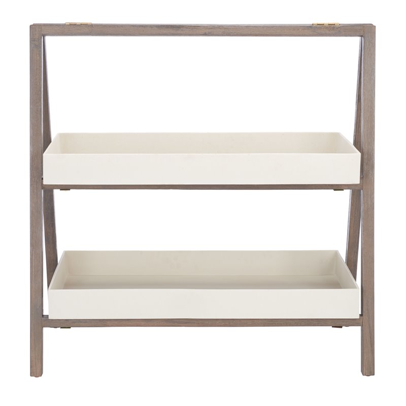 Safavieh Danser Acacia Wood/Sandstone Outdoor Shelf in Dark Walnut and Beige