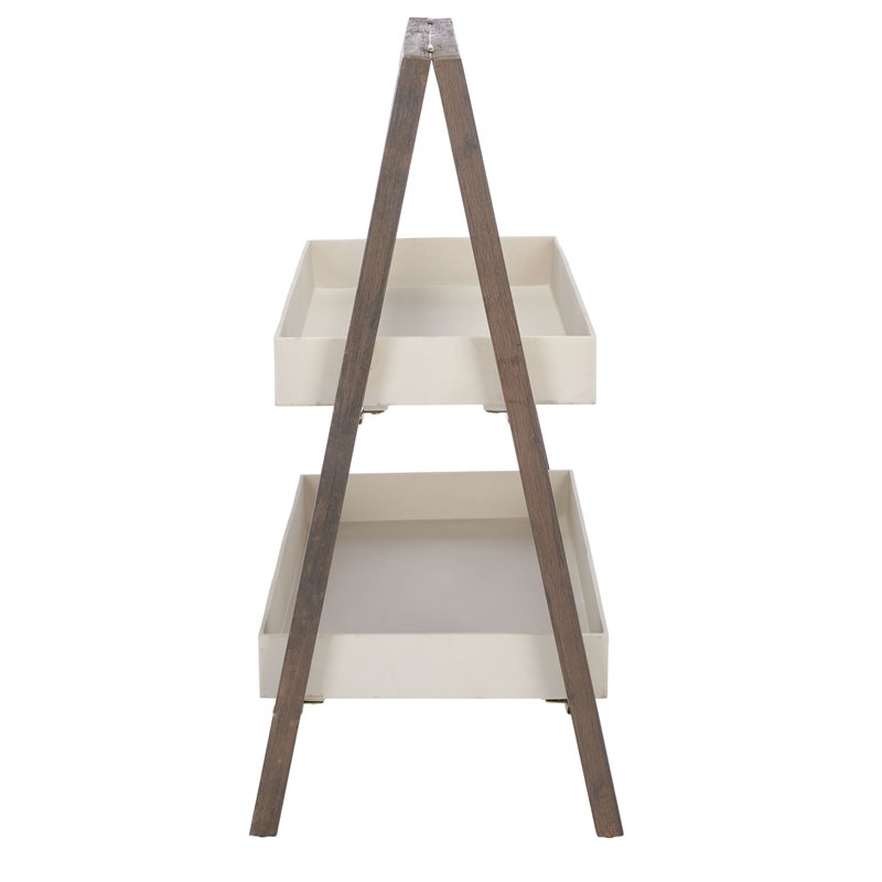 Safavieh Danser Acacia Wood/Sandstone Outdoor Shelf in Dark Walnut and Beige