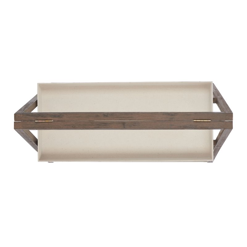 Safavieh Danser Acacia Wood/Sandstone Outdoor Shelf in Dark Walnut and Beige