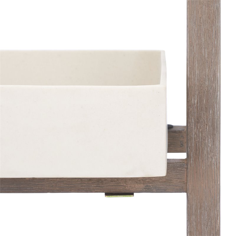Safavieh Danser Acacia Wood/Sandstone Outdoor Shelf in Dark Walnut and Beige