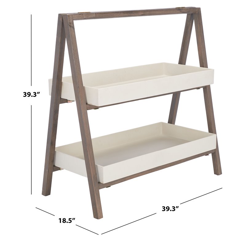 Safavieh Danser Acacia Wood/Sandstone Outdoor Shelf in Dark Walnut and Beige