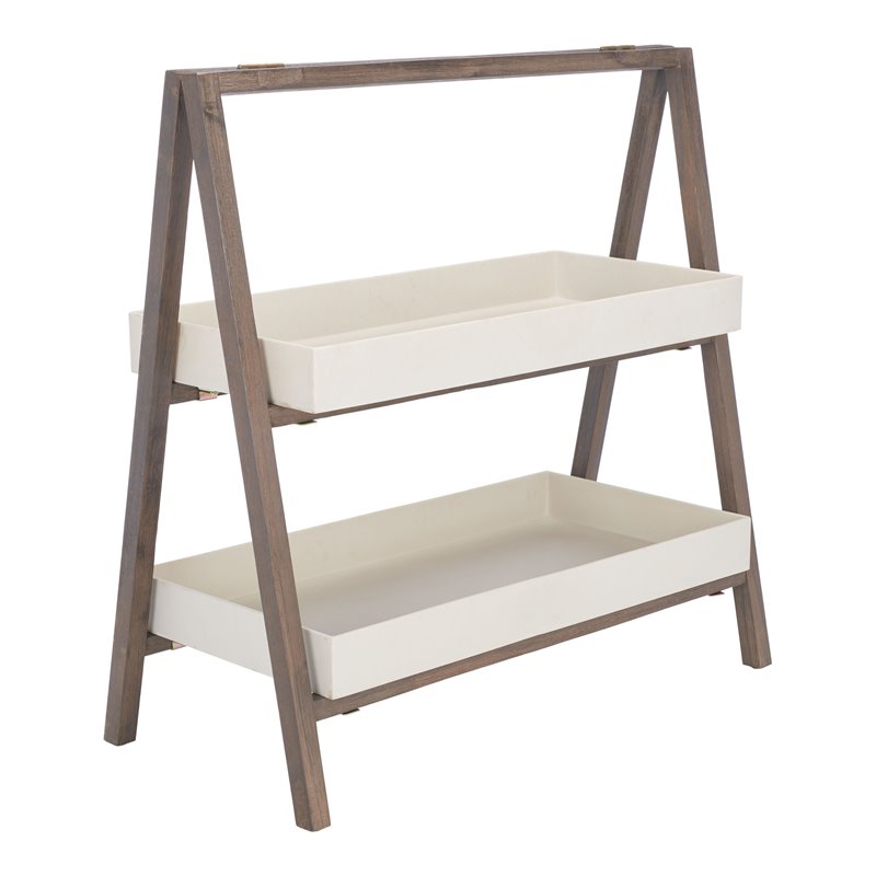 Safavieh Danser Acacia Wood/Sandstone Outdoor Shelf in Dark Walnut and Beige
