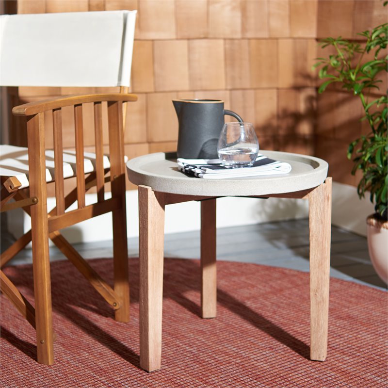 Safavieh Serka Acacia Wood/Sandstone Side Table in Natural and Light Gray