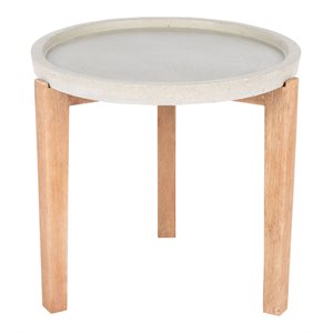 Safavieh Serka Acacia Wood/Sandstone Side Table in Natural and Light Gray