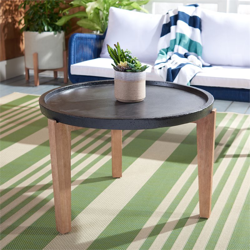 Safavieh Valton Acacia Wood/Sandstone Side Table in Natural and Black