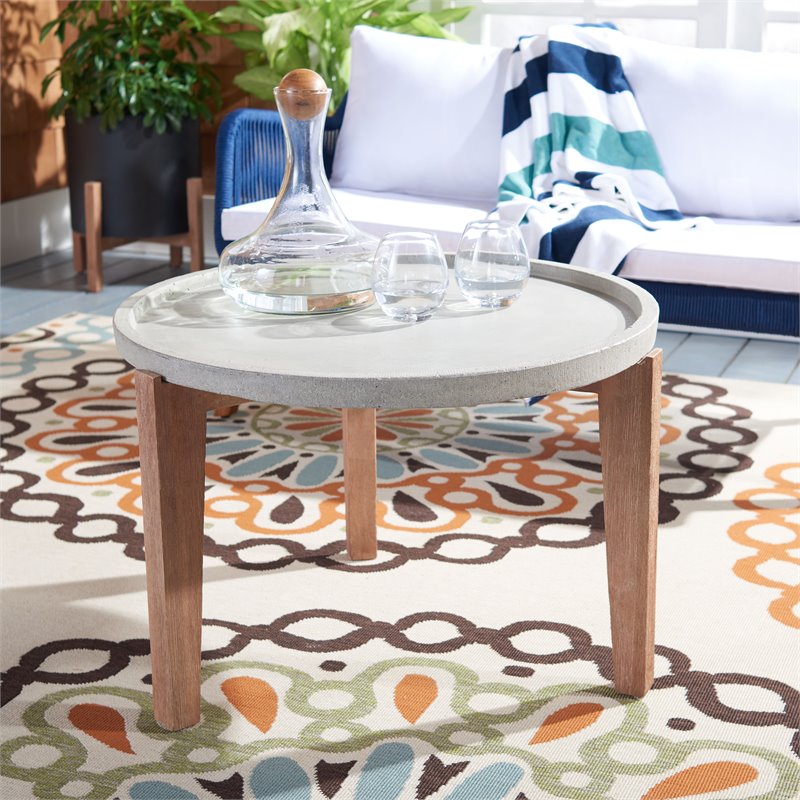 Safavieh Valton Acacia Wood/Sandstone Side Table in Natural and Light Gray