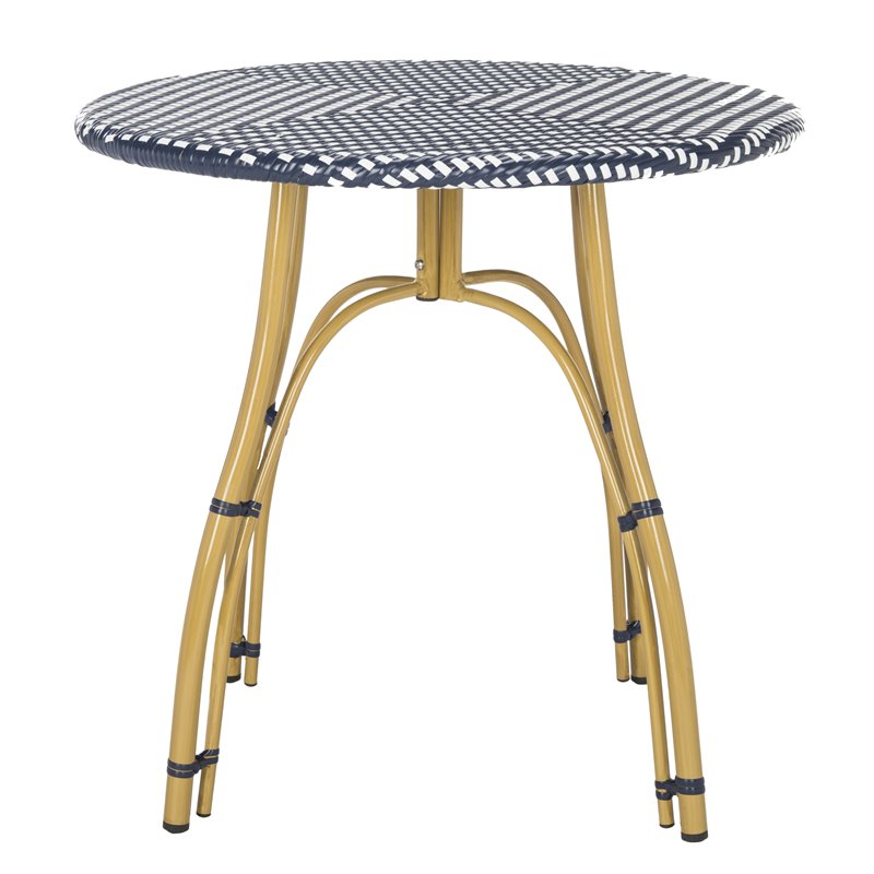 Safavieh Kylie Wicker / Rattan Outdoor Bistro Table in Navy and White