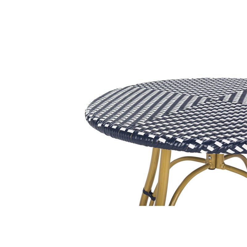 Safavieh Kylie Wicker / Rattan Outdoor Bistro Table in Navy and White
