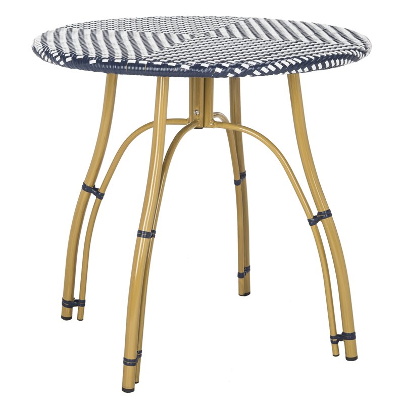 Safavieh Kylie Wicker / Rattan Outdoor Bistro Table in Navy and White