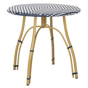 Safavieh Kylie Wicker / Rattan Outdoor Bistro Table in Navy and White