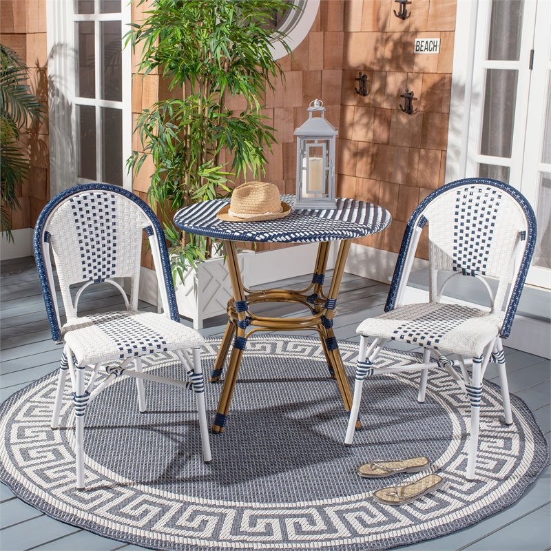 Safavieh Sidford Traditional Wicker / Rattan Bistro Table in Navy and White
