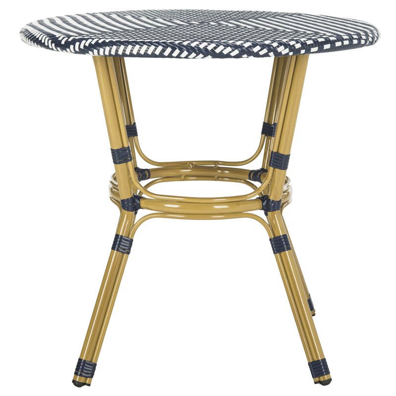 Safavieh Sidford Traditional Wicker / Rattan Bistro Table in Navy and White
