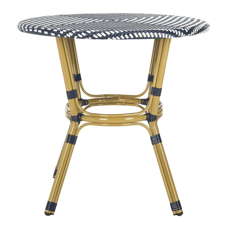 Safavieh Sidford Traditional Wicker / Rattan Bistro Table in Navy and White