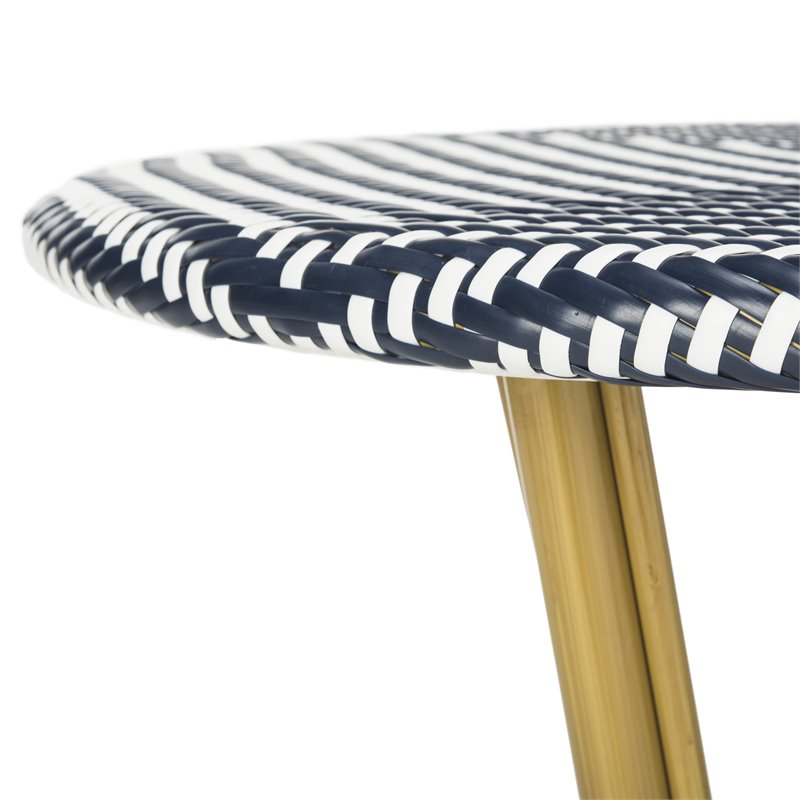 Safavieh Sidford Traditional Wicker / Rattan Bistro Table in Navy and White