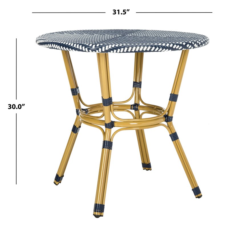 Safavieh Sidford Traditional Wicker / Rattan Bistro Table in Navy and White