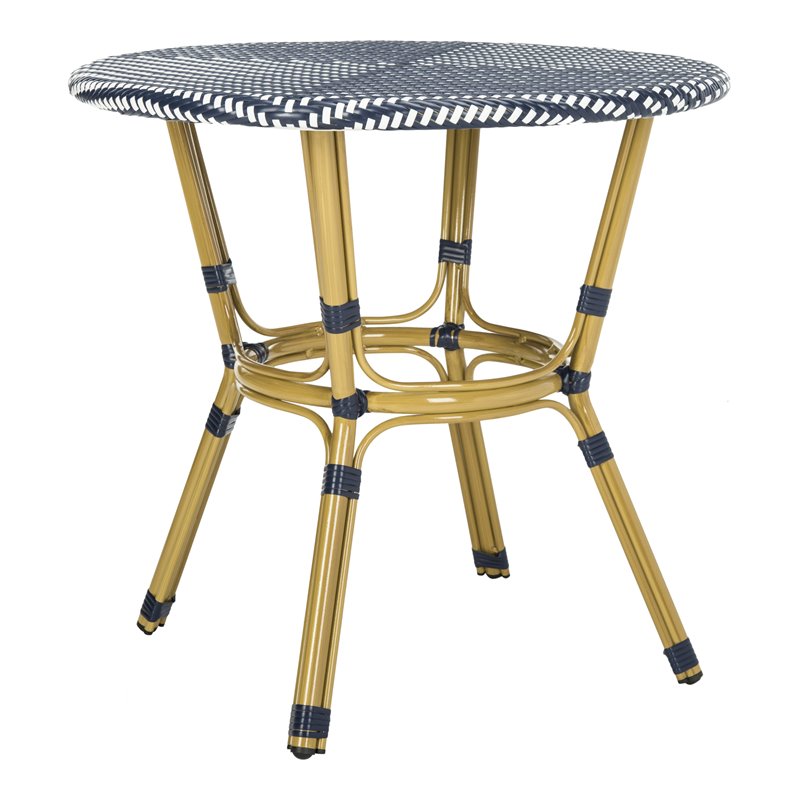 Safavieh Sidford Traditional Wicker / Rattan Bistro Table in Navy and White